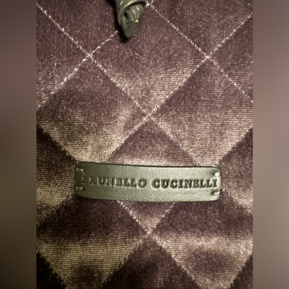 Brunello Cucinelli Purple Velvet Grey Leather Backpack - Picture 3 of 7